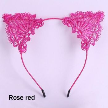 House Of Dasein Lace Cat Ears Headband Kitten Pet Play Cosplay Bdsm Accessories - Magenta