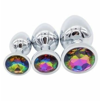 House Of Dasein Stainless Steel Metal Butt Plug Jewel Set Anal Training Kit - Rainbow