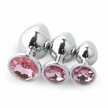 House Of Dasein Stainless Steel Metal Butt Plug Jewel Set Anal Training Kit - Pink