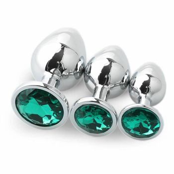 House Of Dasein Stainless Steel Metal Butt Plug Jewel Set Anal Training Kit - Green