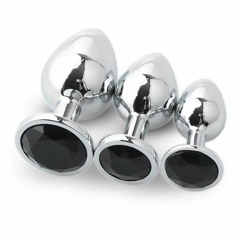 House Of Dasein Stainless Steel Metal Butt Plug Jewel Set Anal Training Kit - Black