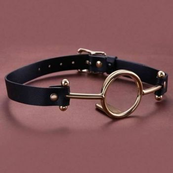 House Of Dasein Leather Metal O'ring Tongue Depressor Deep Throat Training Gag Bdsm - Gold