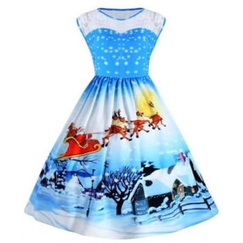 House Of Dasein Festive Lace Christmas Dress - Sky Blue - Xxl