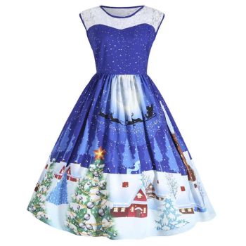 House Of Dasein Festive Lace Christmas Dress - Blue - M