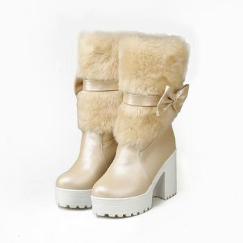 House Of Dasein Furry Pink Bow Boots - Beige - 6