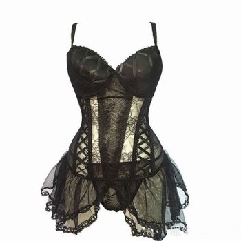 House Of Dasein Tulle Lace Bodysuit Women - All Black