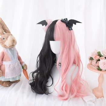 House Of Dasein Black Pink Gothic Lolita Wig Long Wavy Heat Safe - Black