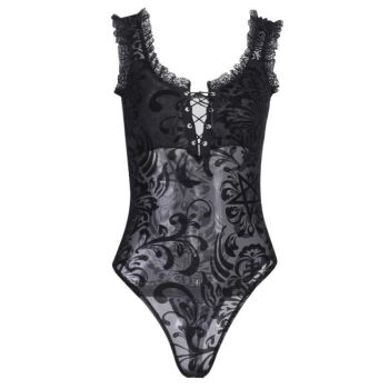 House Of Dasein Gothic Bodysuit With Ruffled Lace And Corseting - Black - M