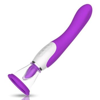 House Of Dasein Oral Sex Licking Tongue Vibrator Breast Suction Cup Vibrating Clitoral Massager - Purple