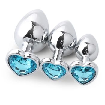 House Of Dasein 3Pcs / Set Butt Jewellery Heart Metal Anal Plug Sex Toys Women - Light Blue - 3 Set