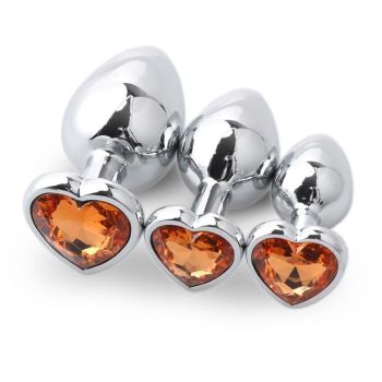 House Of Dasein 3Pcs / Set Butt Jewellery Heart Metal Anal Plug Sex Toys Women - Orange - 3 Set