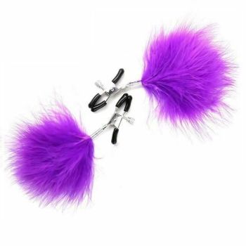House Of Dasein Fluffy Feather Nipple Clamps Breast Bondage Kink Fetish Restraints - Purple