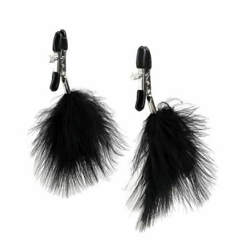 House Of Dasein Fluffy Feather Nipple Clamps Breast Bondage Kink Fetish Restraints - Black