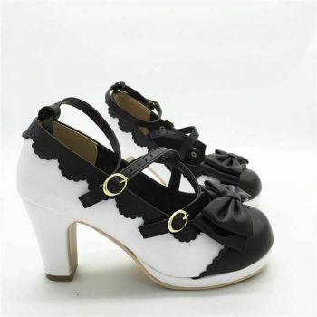 House Of Dasein Cute Lolita Buckle Heel Bow Cosplay Shoes - Black - 7 - Type 5