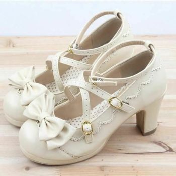 House Of Dasein Cute Lolita Buckle Heel Bow Cosplay Shoes - Black - 9.5 - Type 4