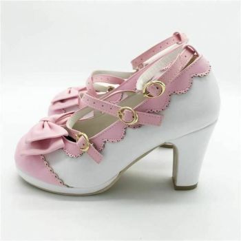 House Of Dasein Cute Lolita Buckle Heel Bow Cosplay Shoes - Black - 10 - Type 1