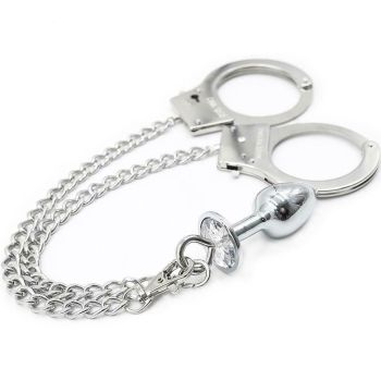 House Of Dasein Metal Handcuffs Chain Anal Plug Bondage Restraints Kink Bdsm Fetish - Silver