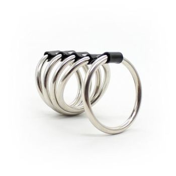 House Of Dasein 5 Metal Cock Rings Stainless Steel Penis Cage Male Chastity Device Bdsm - Silver