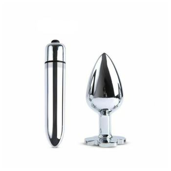 House Of Dasein Blue Flower Stainless Steel Metal Anal Crystal Butt Plug Vibrator Set Bdsm - Blue - M - Plug With Vibrator