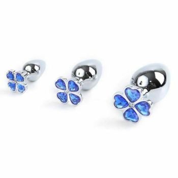 House Of Dasein Blue Flower Stainless Steel Metal Anal Crystal Butt Plug Vibrator Set Bdsm - Blue - S + M + L Plug - 3 Set No Vibrator
