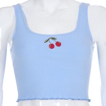 House Of Dasein Sexy Powder Blue Summer Sleeveless Cropped Tank Top For Women - Blue - M