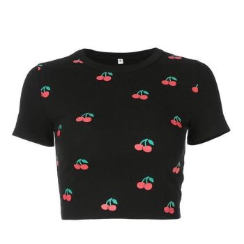 House Of Dasein Black Cherry Summary Crop Top Tee Shirt Women - Black - L