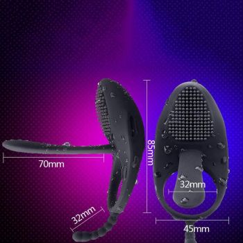 House Of Dasein Black Vibrating Cock Ring Anal Beads Butt Plug Clitoral Stimulator Couples Vibrator - Black