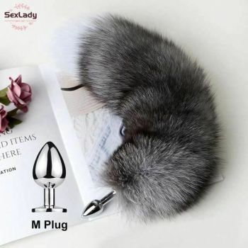 House Of Dasein Fluffy Soft Faux Fur Puppy Kitten Fox Tail Anal Bdsm Cosplay Butt Plug - Grey - M
