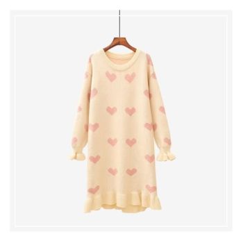House Of Dasein Sweet Heart Loose Comfy Long Knitted Sweater Dress - Beige
