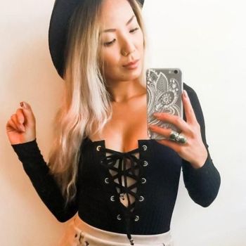 House Of Dasein Sexy Lace Up Long Sleeve Bodysuit For Women - Black - M