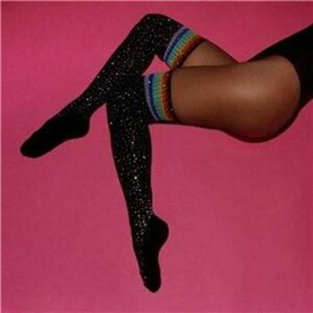 House Of Dasein Cotton Over The Knee Socks Sparkly Rhinestone Rainbow Stripes Women - Black With Rainbow Stripes