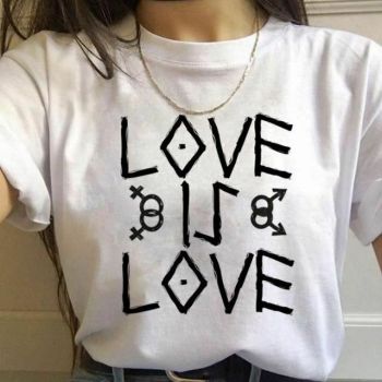 House Of Dasein 17 Designs Gay Pride Rainbow Harajuku Shirts For Women - Rainbow - M - Love Is Love (B&W)