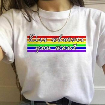 House Of Dasein 17 Designs Gay Pride Rainbow Harajuku Shirts For Women - Rainbow - S - Kiss Whoever You Want