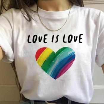 House Of Dasein 17 Designs Gay Pride Rainbow Harajuku Shirts For Women - Rainbow - M - Love Is Love Heart