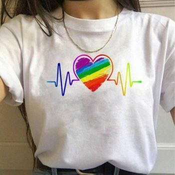 House Of Dasein 17 Designs Gay Pride Rainbow Harajuku Shirts For Women - Rainbow - Xxl - Love Heartbeat