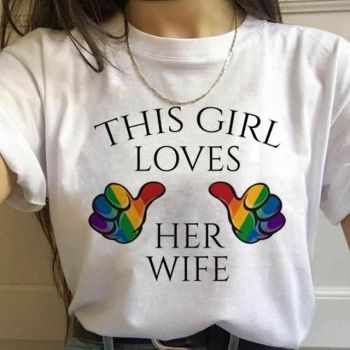 House Of Dasein 17 Designs Gay Pride Rainbow Harajuku Shirts For Women - Rainbow - L - Loves Her Wife