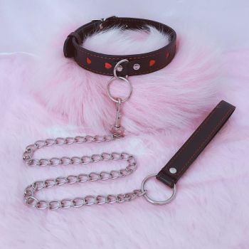 House Of Dasein Heart Collar Chain Leash Pet Play Submissive Bondage Kink Fetish Restraints - Red