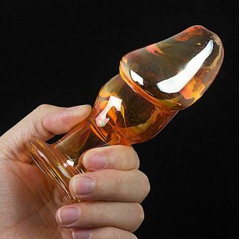 House Of Dasein Golden Glass Dildo Anal Butt Plug Sex Toy Bdsm Temperature Play - Gold