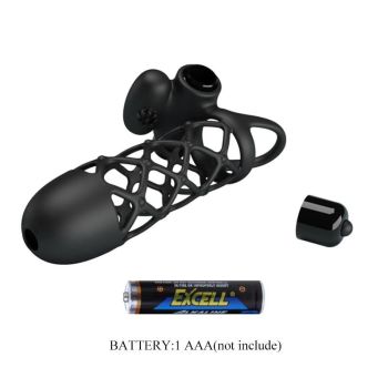 House Of Dasein Cock Cage 10 Speeds Clitoris Vibrator Elastic Net Sleeve Penis Ring - Black