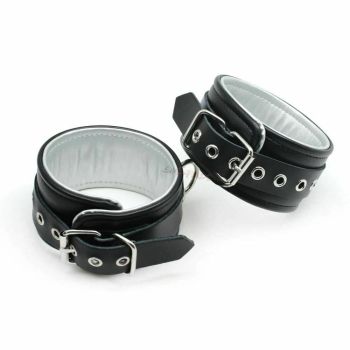 House Of Dasein Black Silver Leather Wrist Bondage Handcuffs Bdsm Restraints - Black