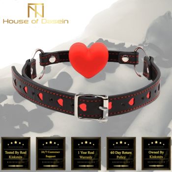 House Of Dasein Red Heart Ball Gag Silicone Mouth Bondage Kink Fetish Restraints - Red