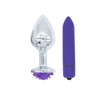 House Of Dasein Purple Rose Stainless Steel Anal Plugs 3 Sizes Vibrating Bdsm Butt Set - Rose - Large Plug - Plug + Vibrator