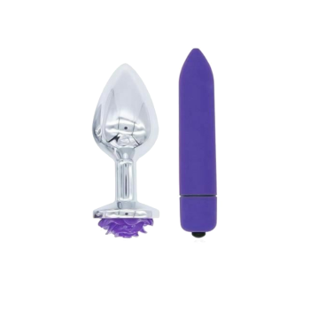 House Of Dasein Purple Rose Stainless Steel Anal Plugs 3 Sizes Vibrating Bdsm Butt Set - Rose - Medium Plug - Plug + Vibrator