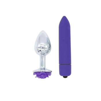 House Of Dasein Purple Rose Stainless Steel Anal Plugs 3 Sizes Vibrating Bdsm Butt Set - Rose - Small Plug - Plug + Vibrator