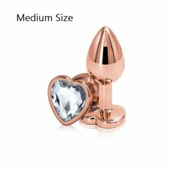 House Of Dasein Rose Gold Metal Butt Plug Jewellery Rhinestone Anal Sex Toys - White - M - Heart