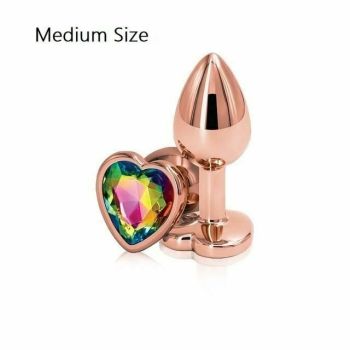 House Of Dasein Rose Gold Metal Butt Plug Jewellery Rhinestone Anal Sex Toys - Rainbow - M - Heart