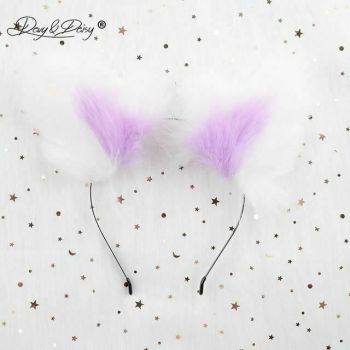 House Of Dasein Sweet Pastel White Faux Fur Fox Cat Puppy Ears Headband Bdsm Cosplay - Purple