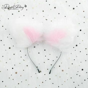 House Of Dasein Sweet Pastel White Faux Fur Fox Cat Puppy Ears Headband Bdsm Cosplay - Pink