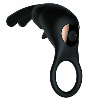 House Of Dasein Rabbit Ears Penis Vibrator 10 Modes Rechargeable Vibrating Cock Ring Men - Black