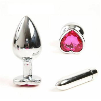 House Of Dasein Pink Heart Crystal Jewel Metal Butt Plug Three Size Mini Vibrator Anal Training - Pink - Large - Plug With Vibrator